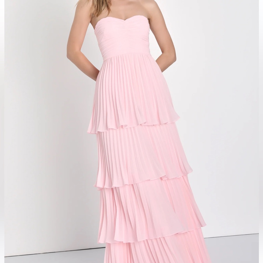 Lulus Seriously Sensational Light Pink Strapless Tiered Maxi Dress